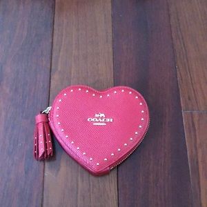Red Coach leather coin purse. Heart ❤️ shaped